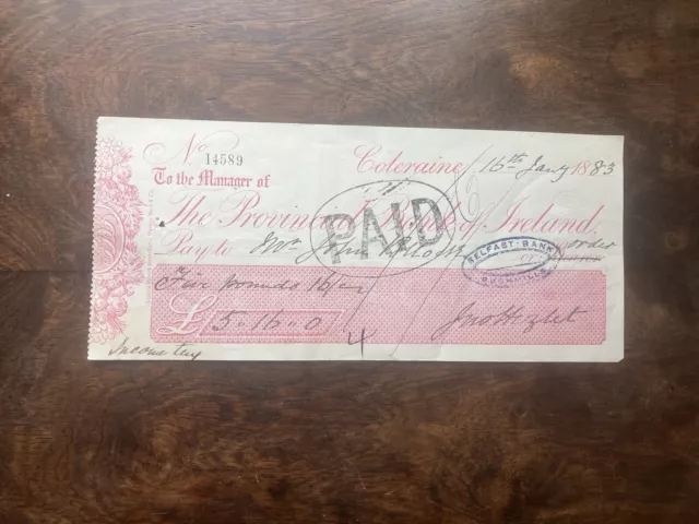 Antique Cheque Dated 16th Jan 1883