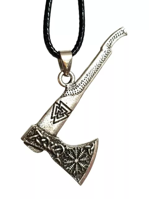 Viking Ax Pendentif Helm of Awe Mammen Valknut Norse Cord Lace Necklace 2