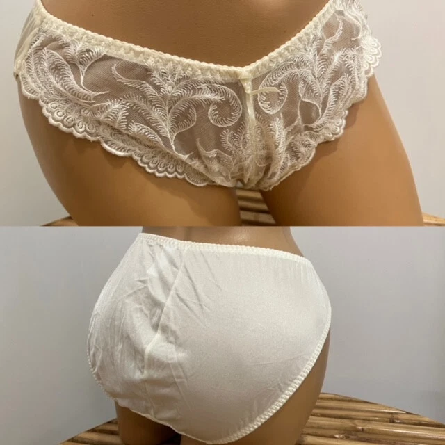 VINTAGE WACOAL LACE MESH EMBROIDERY SECOND SKIN IVORY Y2K #84121 PANTY sz L