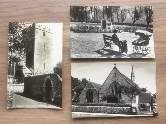 3 x Portslade Brighton 1960s (Percy Pratt) RP postcards: churches & park