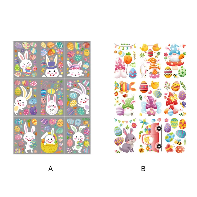 9 Sheets Easter Window Stickers Festival Ornament Room Decoration Glass Cling