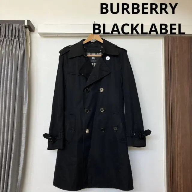 Burberry black label Trench Coat Nova Check Liner Cotton Size M Black Men