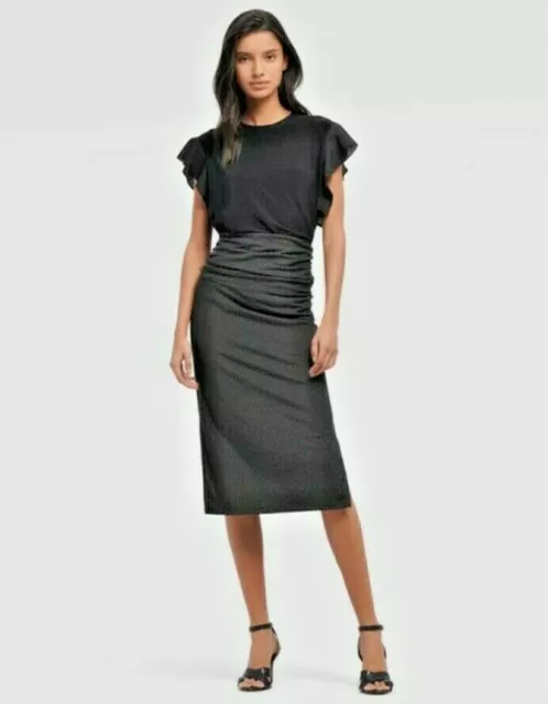 DKNY Nail Head Midi Pencil Skirt Black Size Small Slit NWT Stretch
