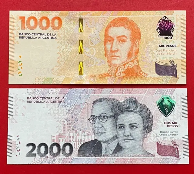 New 2023 Argentina -San Martin 1000 - 2000 Pesos Suffix C -Uncirculated Set