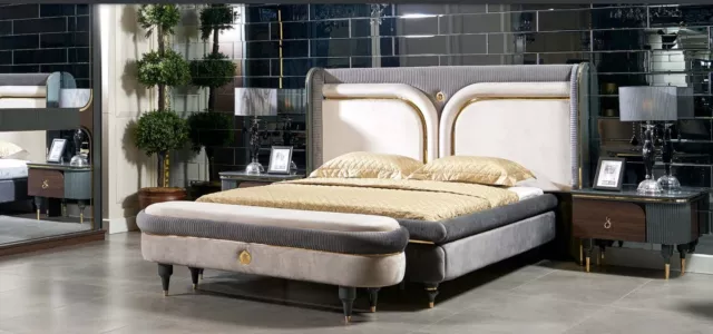 Lit 2x Table de Chevet 3tlg. Set Lits Lit Chambre à Coucher Hôtel Ehe Luxe Neuf