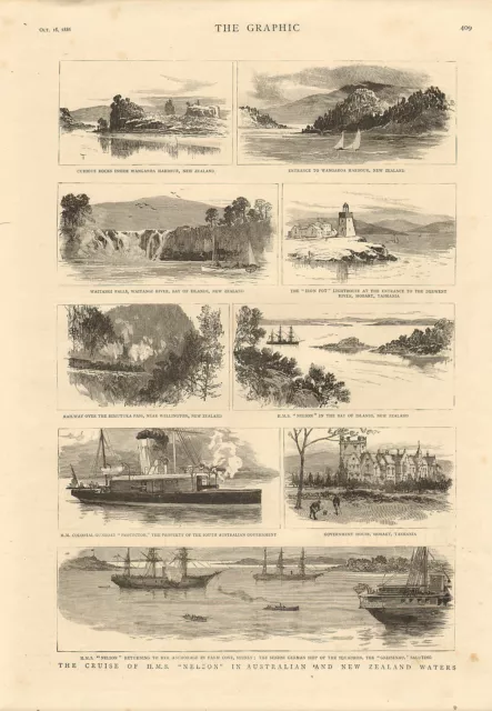1886 steel engraving from the graphic - h.m.s. nelson in australian waters