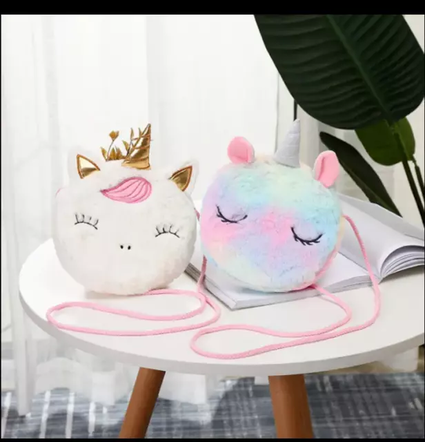 Cute Plush Unicorn Bag Childrens Girls Handbag Cross Body Purse Make Up Case