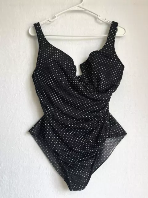 MIRACLESUIT WOMENS SIZE 16 Black One Piece Swimsuit White Polka Dots ...