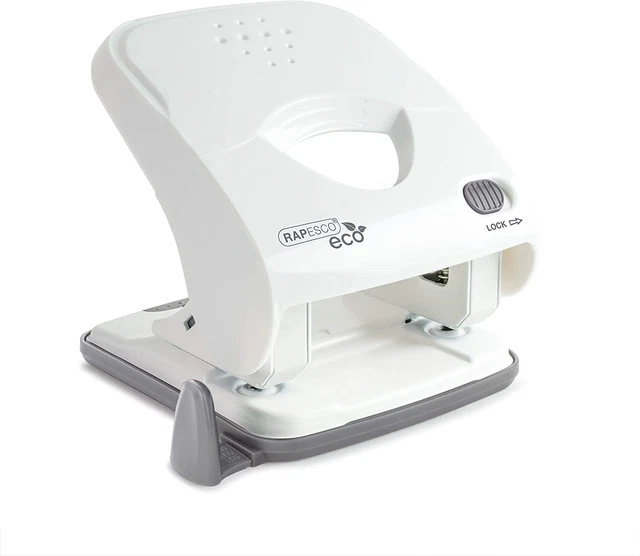 Rapesco 1524 ECO X5-30ps Menos Esfuerzo Punzón 2 Agujeros, Capacidad 30 Hojas, Blanco Suave