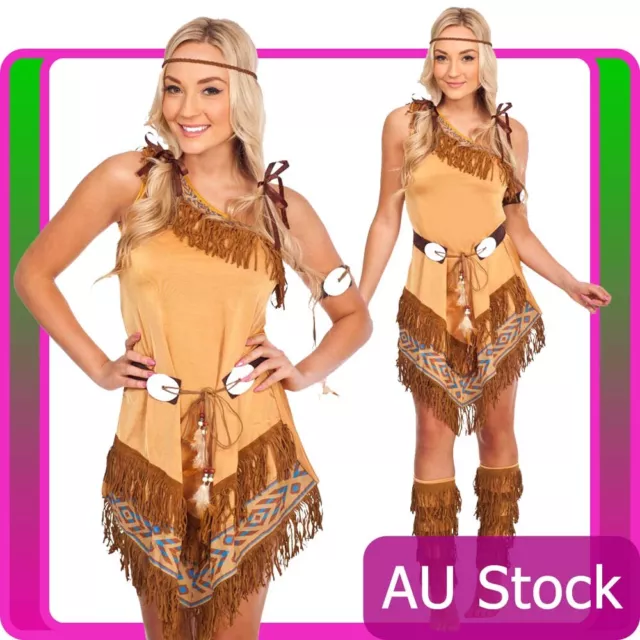 Ladies Pocahontas Native American Indian Wild West Fancy Dress Party Costume