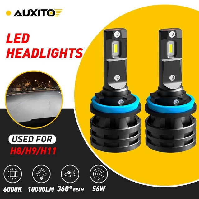 2pcs AUXITO H11 H8 H9 LED Headlight Kit Bulb High Low Beam Lamps White Noiseless