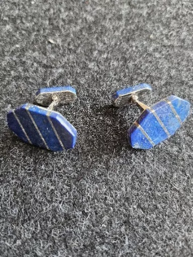 Natural Lapis Lazuli Gemstone With 925 Sterling Silver Cufflink's For Men