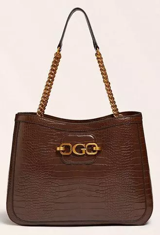 Guess Cb849623 Hensely Womens Croc Print Shopper Bag In Brown