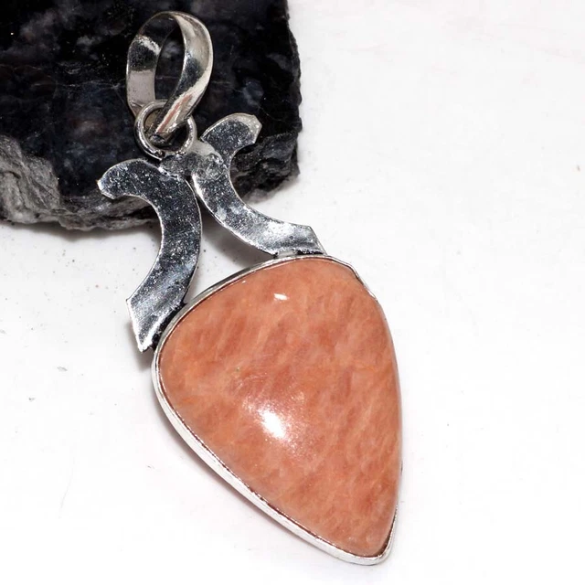 Orange Aventurine 925 Silver Plated Gemstone Pendant 2.1" Unique Jewelry GW
