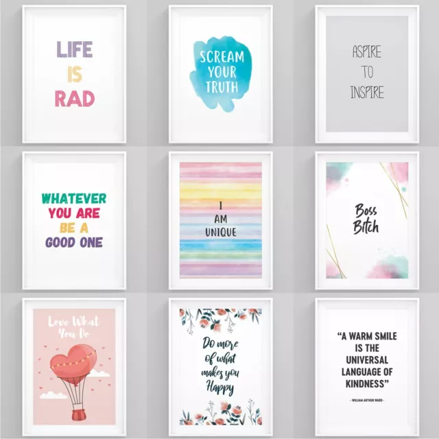 Inspirational Quotes Prints Framed Wall Art Motivational Posters Good Vibes Art