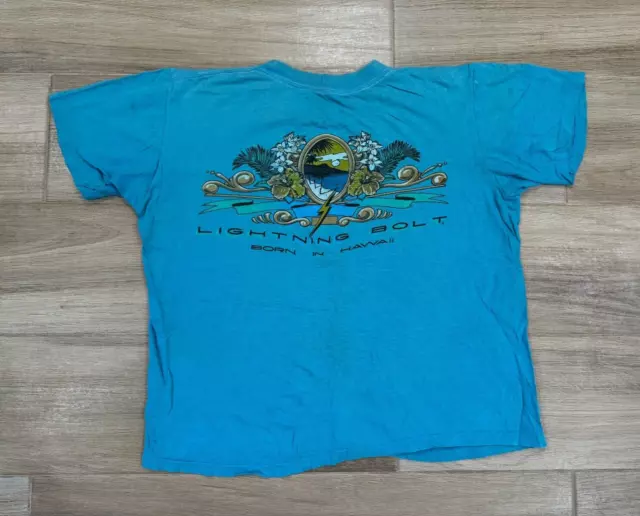 Vintage Lightning Bolt Hawaii Men's T-Shirt MEDIUM SHORT Single Stitch Surfing