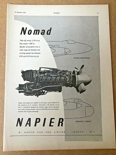 1954 Aircraft Advert NOMAD NAPIER AERO ENGINESINTER CONTINENT GENERAL CARGO