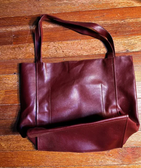 Vintage Style Faux Leather Handbag Red Burgundy Shoulder Bag Purse
