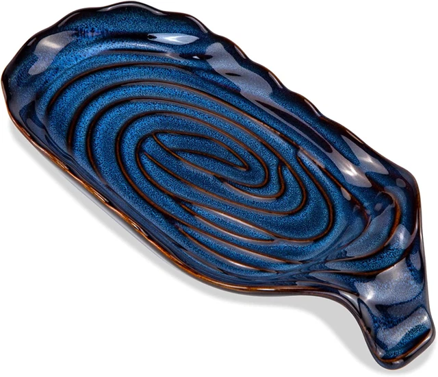 Ceramic Spoon Rest for Stove Top,  Vintage Blue Porcelain Spoon Holder for Kitch
