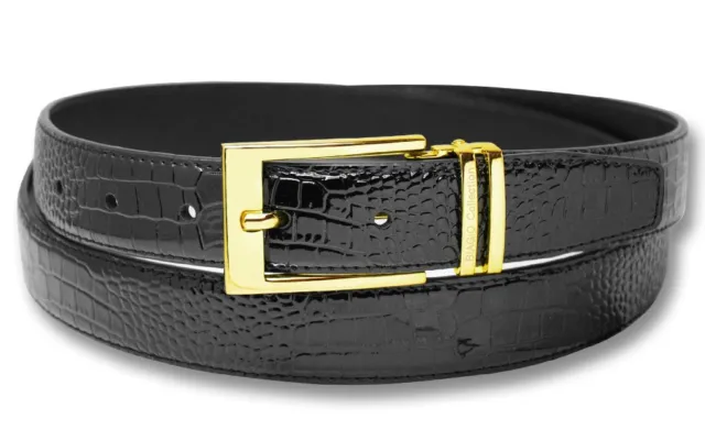 Biagio Croc Embossed BLACK Mens Bonded Leather Belt Gold-Tone Buckle sz 40