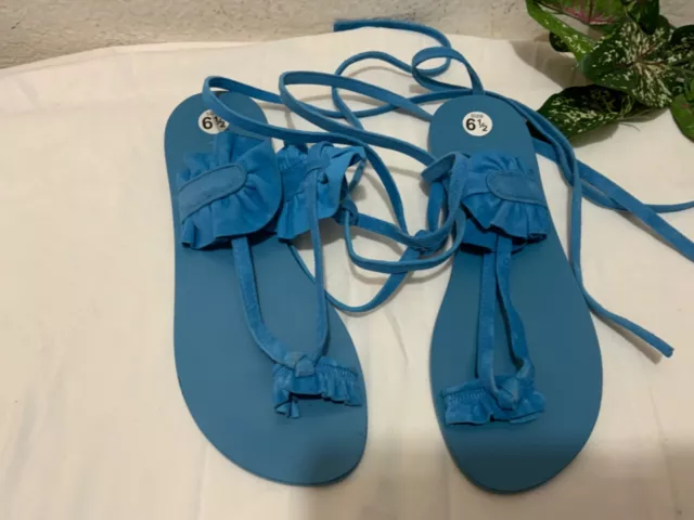 Tibi  Blue Suede  Wraparound Ankle Strap Womens 6.5 Sandals Sz 37 $225