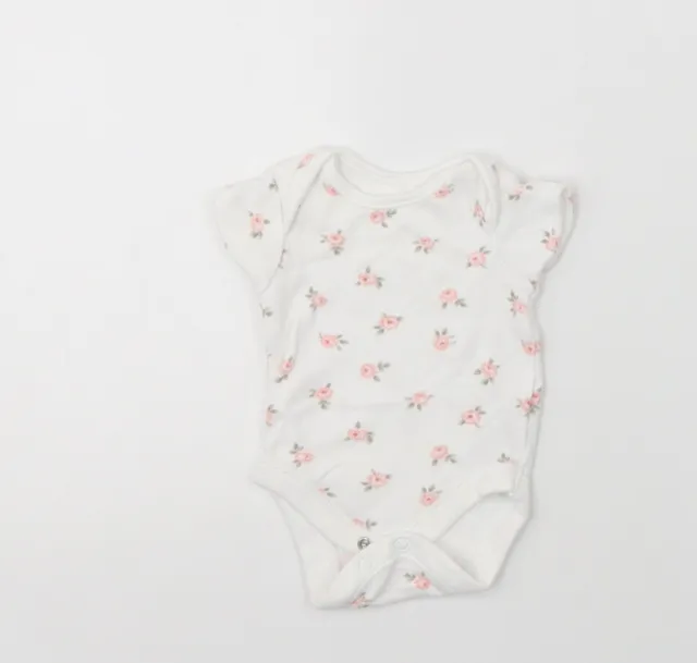 George Baby White Floral Cotton Romper One-Piece Size 0-3 Months Snap - Tiny Bab