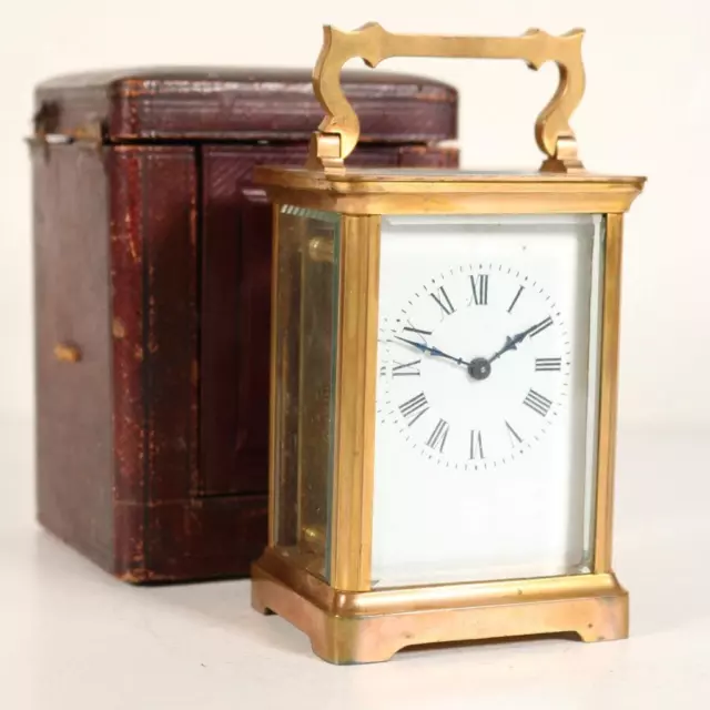 ANTIQUE FRENCH CARRIAGE CLOCK & TRAVEL CASE original cylinder platform RESTORE