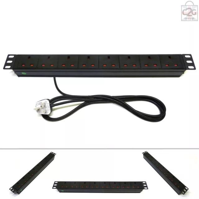 19" 8 Way UK Mains Power Distribution Strip Unit Extension PDU Data Rack Cabinet