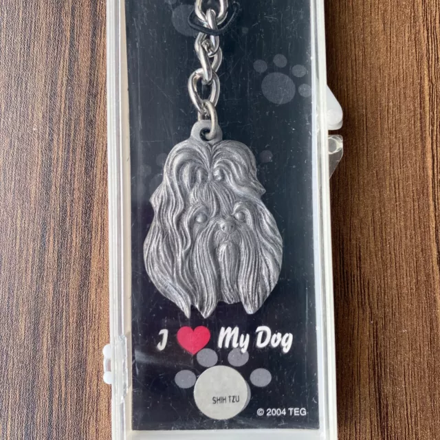 Rawcliffe Fine Pewter Shihtzu Dog Pup Figure Keychain Key Ring I Love My Dog 2