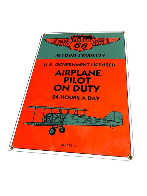 VINTAGE Phillips 66 AVIATION PORCELAIN SIGN Pilot Boeing Airplane United US Mail