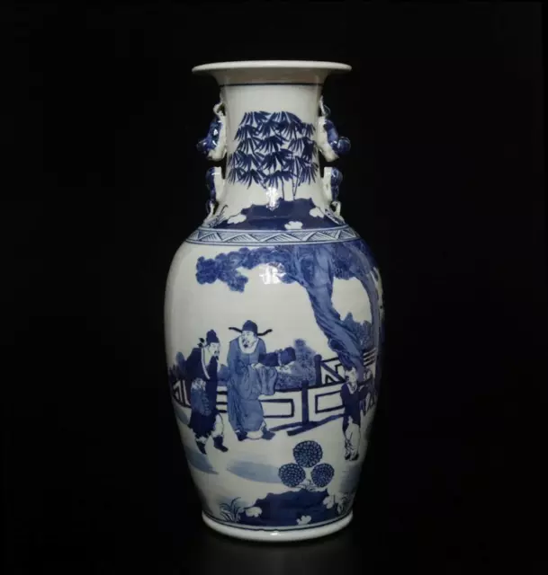 Old Chinese Blue & White Porcelain Vase w/ figures Yongzheng MK 43CM