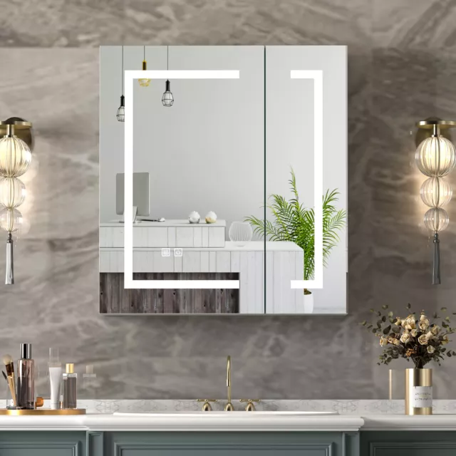 LED Bathroom Mirror Cabinet with Demister illuminated Storage Cabinet Wall Mount