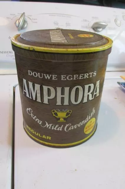 Vintage 5 1/4" High Douwe Egberts Amphora Pipe Tobacco Tin *Empty