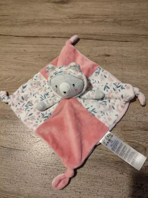 Doudou Plat Carré Gemo Ours Rose Blanc Gris Fleur exc etat