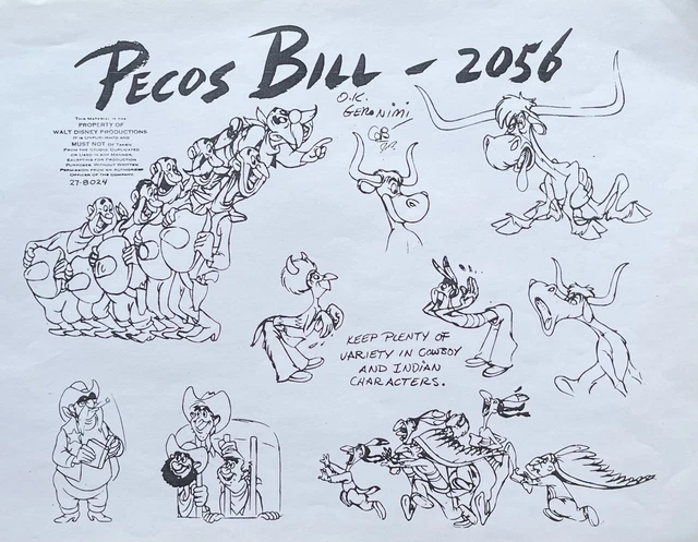 PECOS BILL COWBOY CHARACTERS  MELODY TIME Model Sheet Disney ANIMATION Photocopy