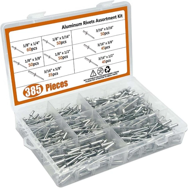 385pcs Aluminum Pop Rivets 8 Sizes Blind Pop Rivets  Furniture Car Aircraft 2