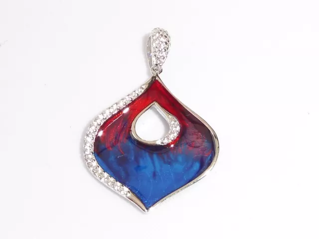 Damen Jugendstil Design Red & Blue Emaille Sterling 925 Silber Saphir Anhänger