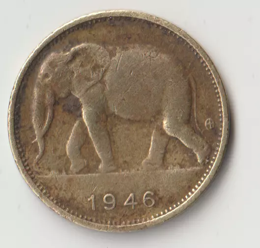 1 Franc 1946 Belgian Congo KM# 26   +++ Beautiful Elephant +++
