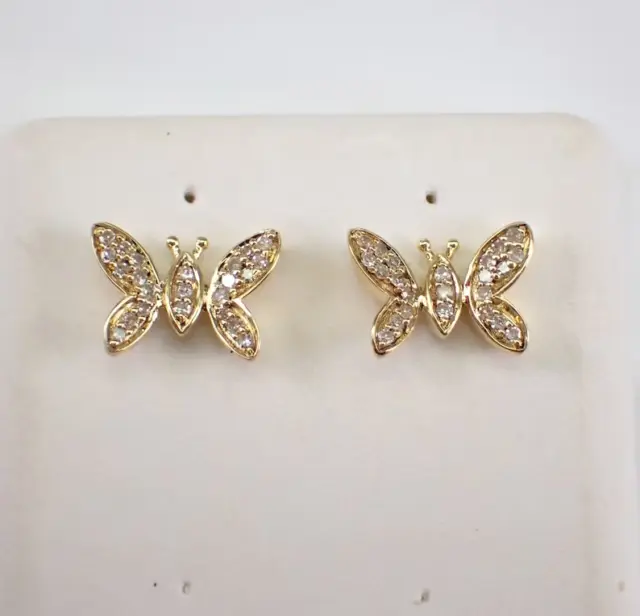 0.60Ct Round Cut Real Moissanite Butterfly Stud Earrings 14K Yellow Gold Plated