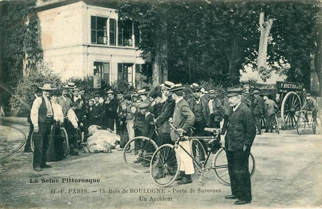 CPA 75 PARIS 16th WOOD OF BOULOGNE DOOR DE SURESNES AN ACCIDENT (BEAUTIFUL CPA ANIME
