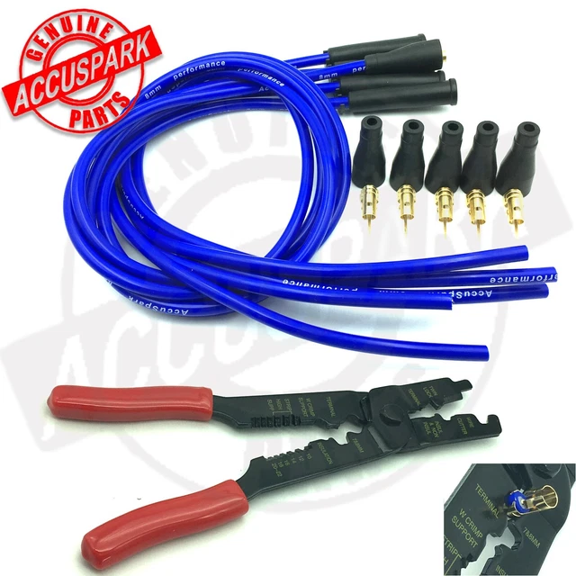 AccuSpark Red 8mm Silicone HT Leads Set (4 Cylinder) + Metal Crimping Tool