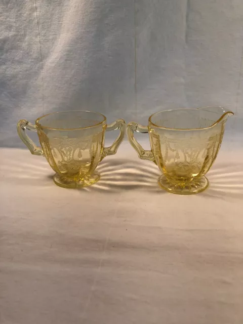 Vintage Yellow Cameo Creamer And Sugar Mint