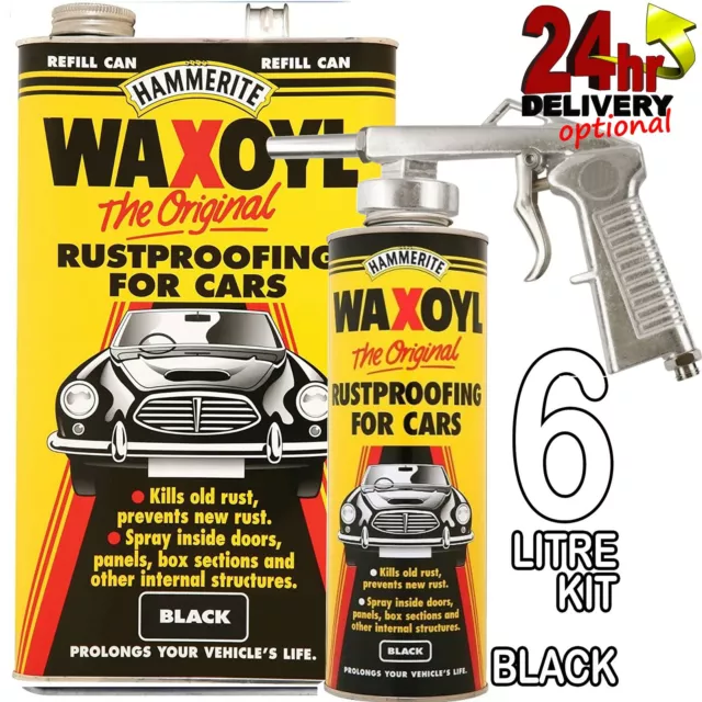 Hammerite 6litre Black Refill WaxOyl Rust Eliminator Proof Prevention + Gun