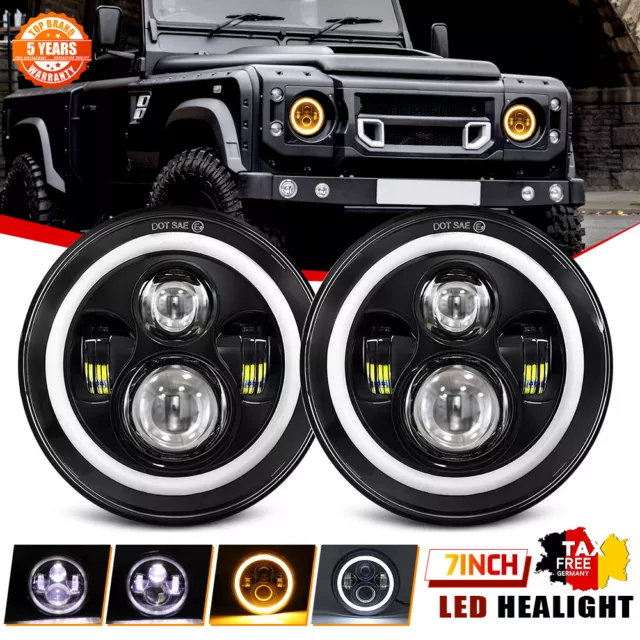 2X LED Scheinwerfer 7 Zoll E geprüft für Land Rover Defender Jeep VW T3 G Klasse