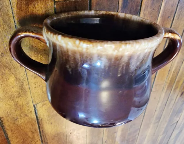 Vintage McCoy Pottery Brown Drip Sugar Soup Bowl Double Handle NO LID 3