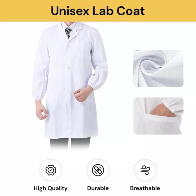 White Lab Coat Men Women Medical Clinic Vet Doctor Scientist Long Sleeve Uniform 2