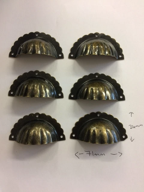 6 x poignées coque métallique, bouton de tiroir, armoire/robe tire, poignées de poitrine cannelées