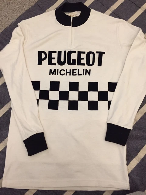 Maillot Cycliste Vintage Peugeot Esso Michelin 1977 - Bernard Thevenet - Taille M - Tricots Du Rocher