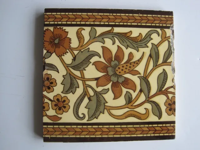 Antique Victorian 6" Square Mintons Arts & Crafts Style Tile C1890 Patt. 2156 #2