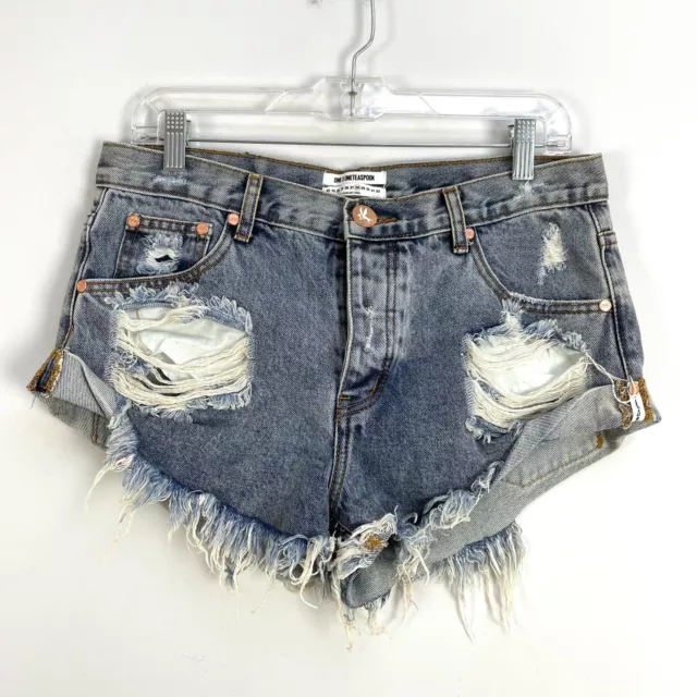 One by One Teaspoon Size 28 Bandits Womens Denim Shorts Button Fly Distressed